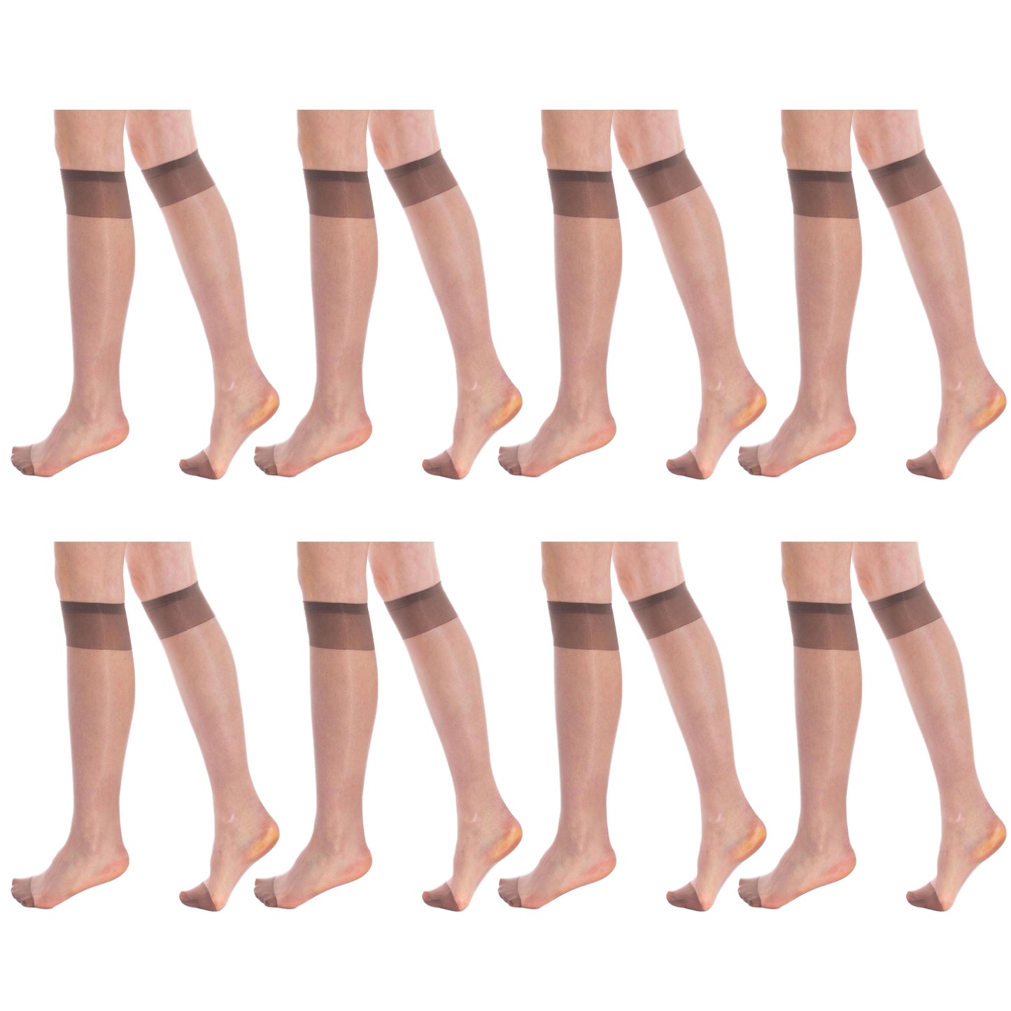 8 Pairs Sheer Knee High Socks for Women 15 Denier with Stay-Up Band One Size-4