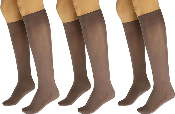 3 Pairs Women's Massage Nylon Sheer Knee High Stockings with Reinforced Toe – 70 Denier-2