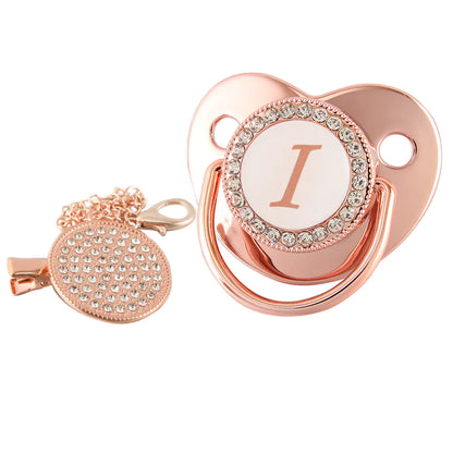 Rose Gold Pacifier with Diamond Chain for Babies