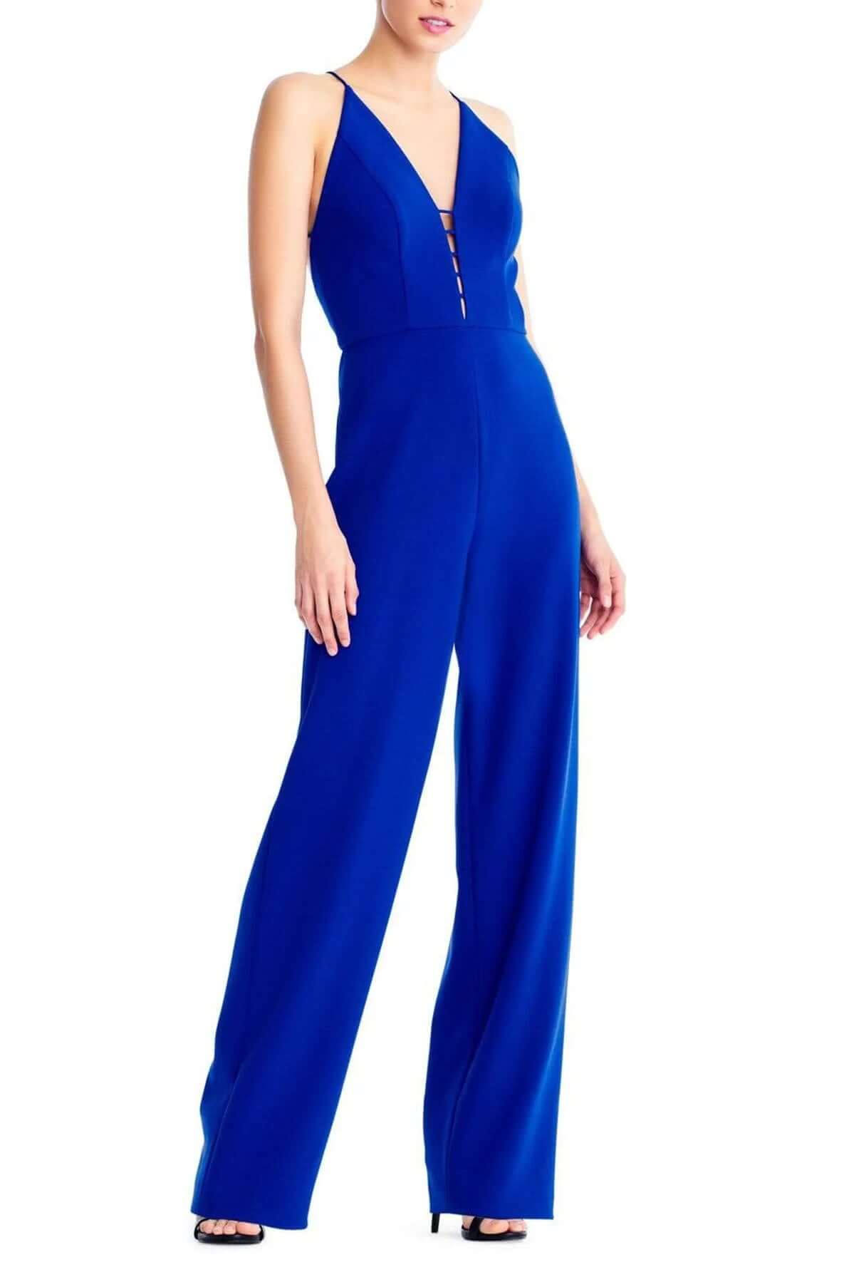 Aidan by Aidan Mattox V-Neck Sleeveless Sting Tied Zipper Back Solid Crepe Jumpsuit-0