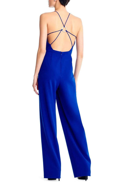 Aidan by Aidan Mattox V-Neck Sleeveless Sting Tied Zipper Back Solid Crepe Jumpsuit-1