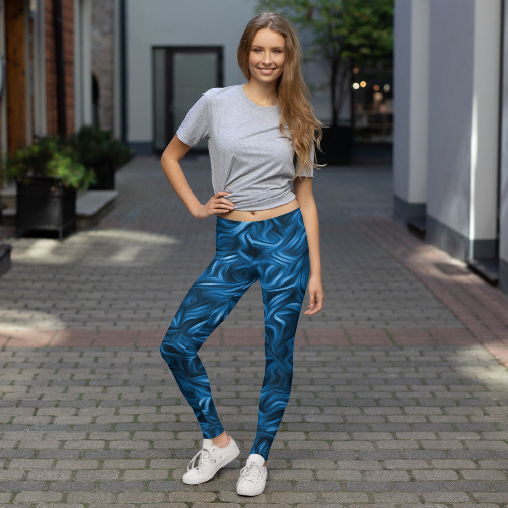 Blue Abstract Leggings-1