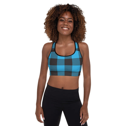 Buffalo Plaid Blue Padded Sports Bra-0