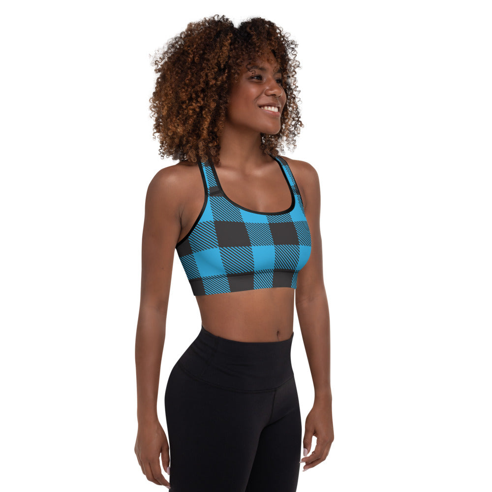 Buffalo Plaid Blue Padded Sports Bra-2