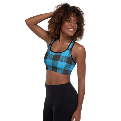Buffalo Plaid Blue Padded Sports Bra-1