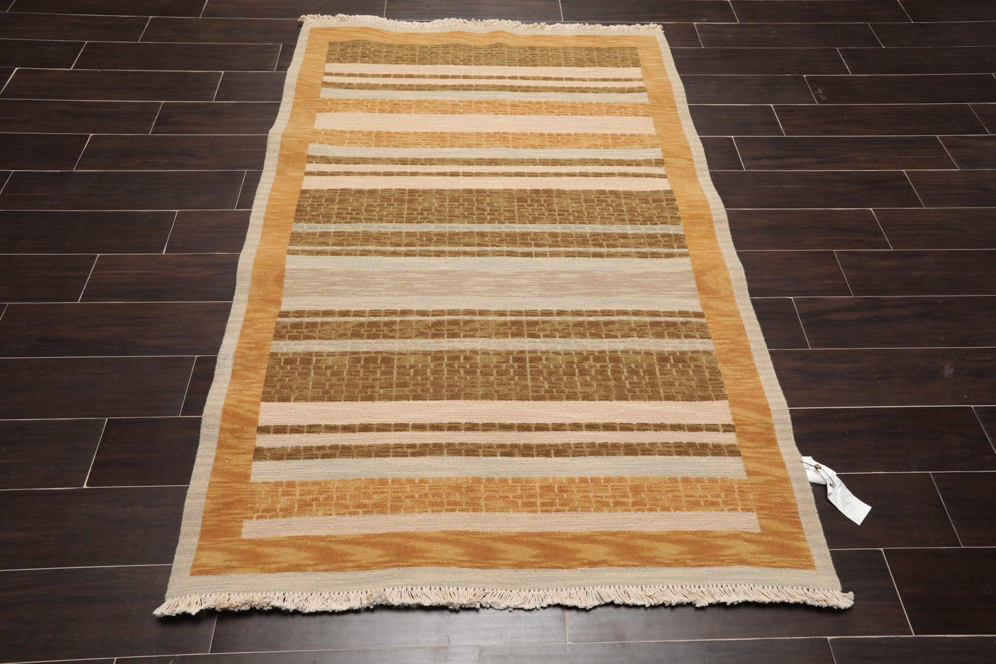 3'10" x 5'10" Hand Knotted Wool High Low Pile Area Rug Beige-1