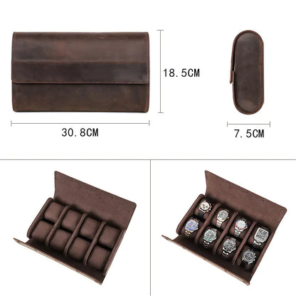 Vintage Crazy Horse Leather Watch Storage Box (8 Slots)