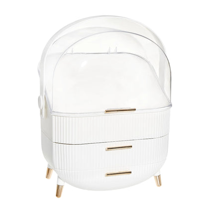 DwellStudio Dustproof Makeup Organizer for Cosmetics and Skincare - Stylish Storage Solution for Your Beauty Essentials Oval White