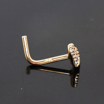 14Kt Yellow Gold Clear CZ Heart L Bend Nose Ring-1