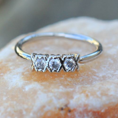 316L Stainless Steel Synthetic Triple CZ Cartilage Earring / Nose Hoop Ring-1