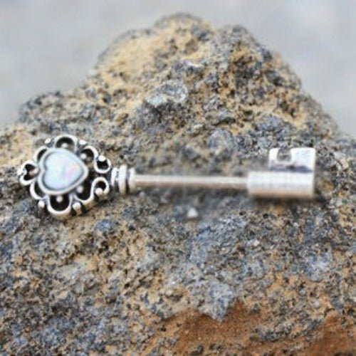 316L Stainless Steel Victorian Key Nipple Bar with Synthetic Opal-0