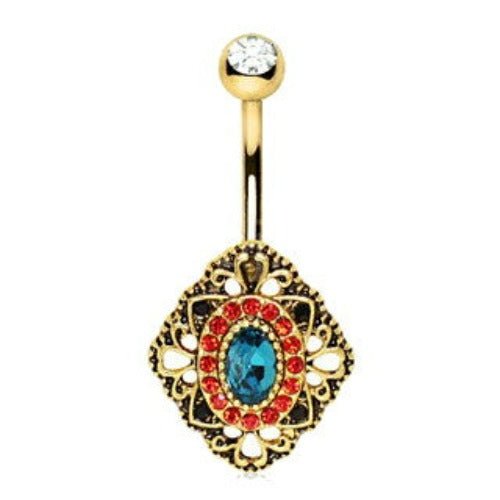 Gold Ornate Rhombus Shape Navel Ring-1