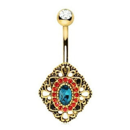 Gold Ornate Rhombus Shape Navel Ring-1