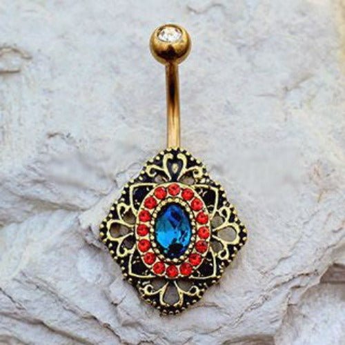 Gold Ornate Rhombus Shape Navel Ring-0