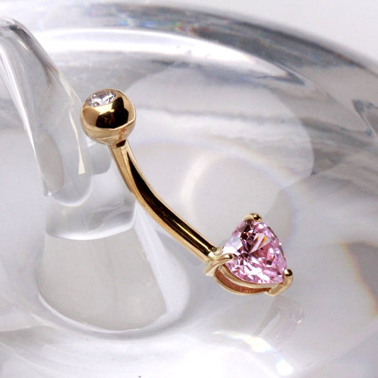 14Kt Gold Navel Ring with Prong Set Heart CZ-0