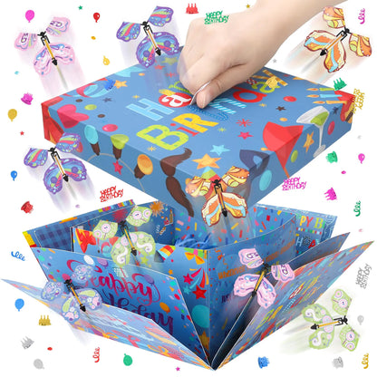 XLSXEXCL Birthday Explosion Gift Box Flying Butterfly Surprise Gift Box Butterfly Explosion Box DIY Exploding Gifts Box with Butterflies Surprise Cake Explosion Box for Birthday Party (Blue)