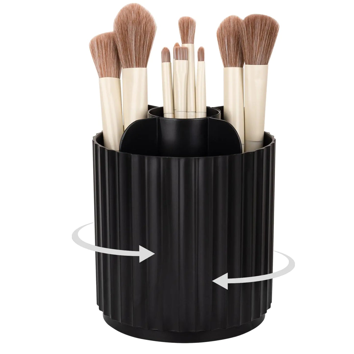 Anyoifax Makeup Brush Holder Organizer 360° Rotating Make Up Brushes Container for Vanity Spinning Cosmetics Storage Cup Pen Holder Stripe Black
