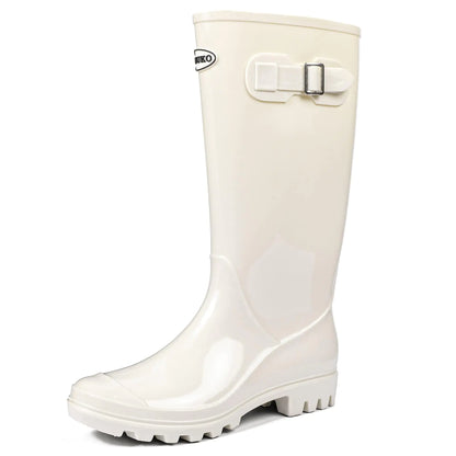 DKSUKO Womens Tall Rain Boots Waterproof Wellington Boots(9.5 B(M) USBright White)