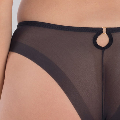 Sheer Mesh Tulle Embroidered Tanga Panty Perla Black-3