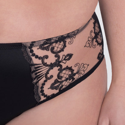 Sheer Mesh Tulle Embroidered Brief Panty Perla Black-2