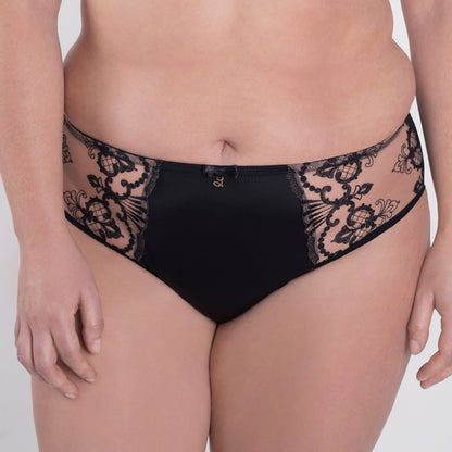 Sheer Mesh Tulle Embroidered Brief Panty Perla Black-0