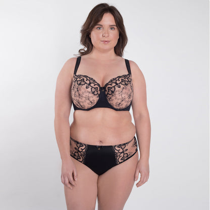 Sheer Mesh Tulle Embroidered Brief Panty Perla Black-4