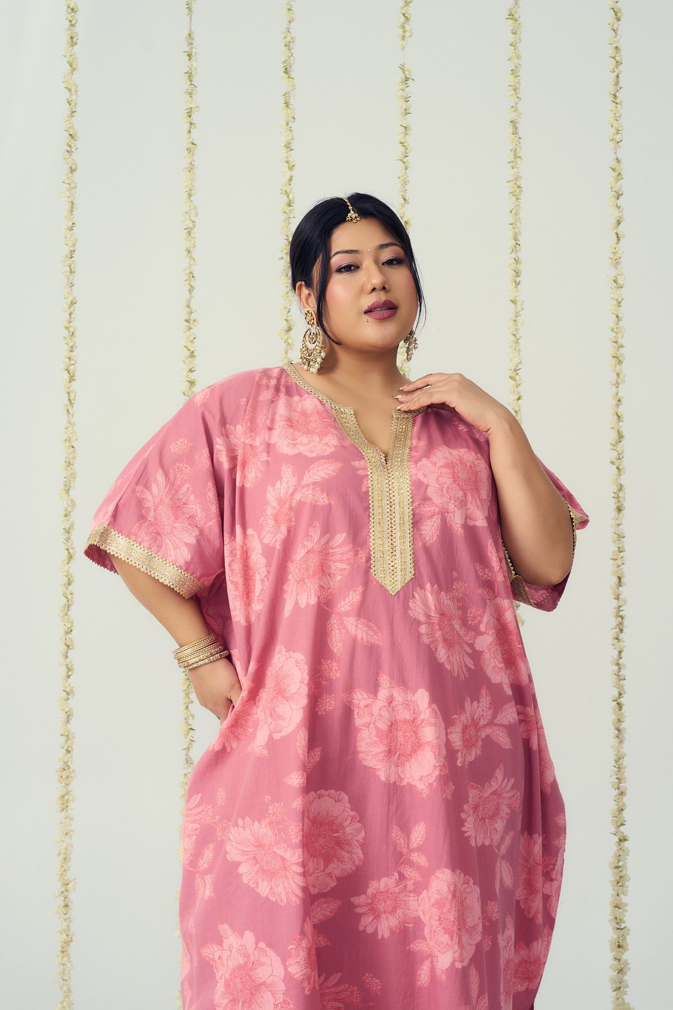Blush Pink Cotton Kaftan Coord Set-4
