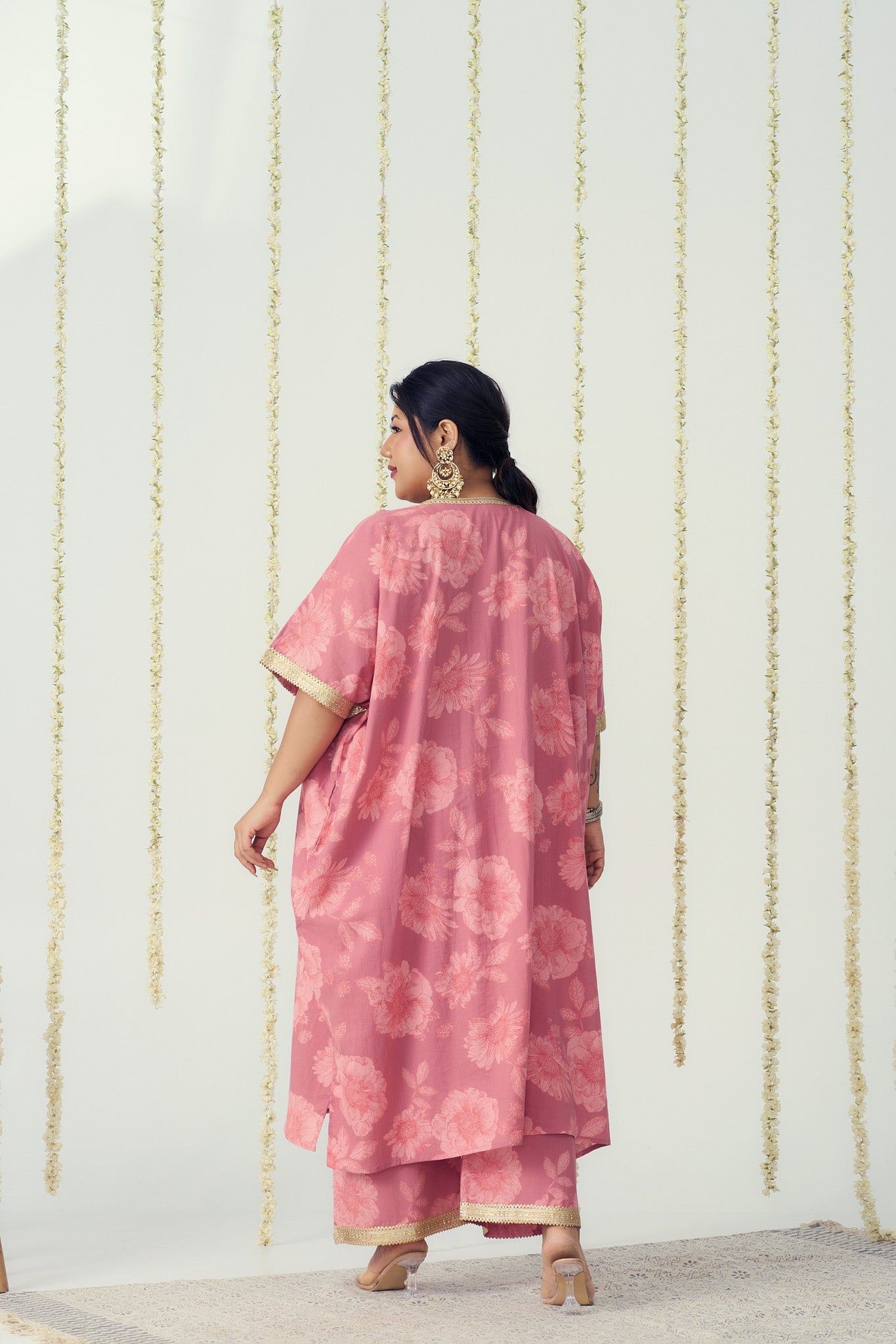 Blush Pink Cotton Kaftan Coord Set-3