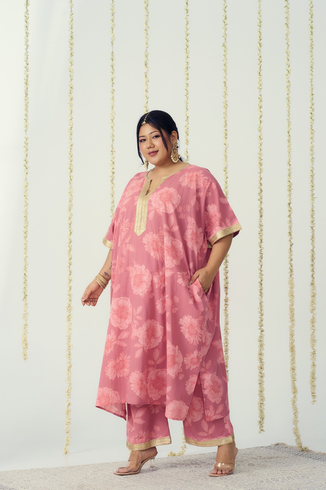 Blush Pink Cotton Kaftan Coord Set-2