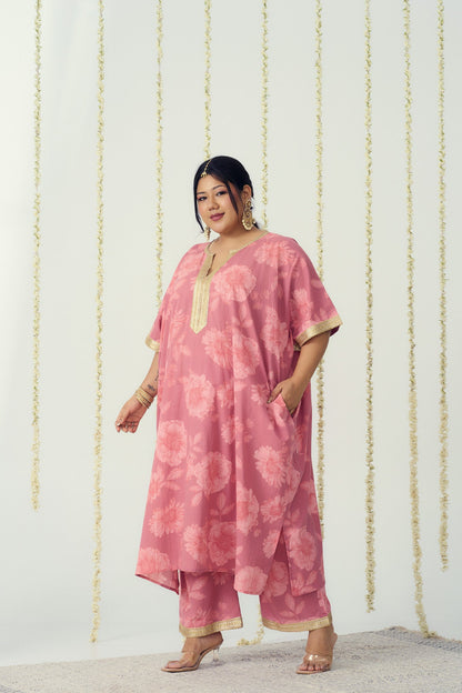 Blush Pink Cotton Kaftan Coord Set-2