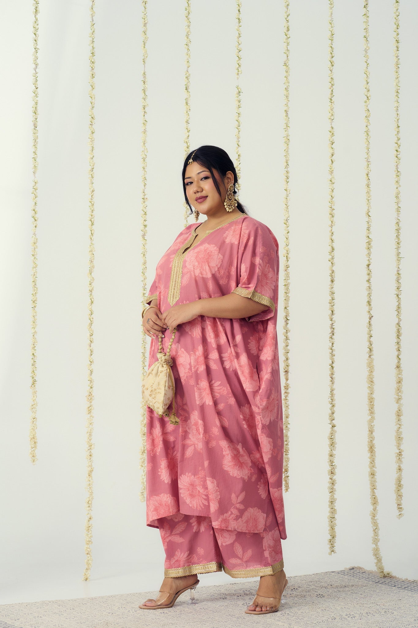 Blush Pink Cotton Kaftan Coord Set-1