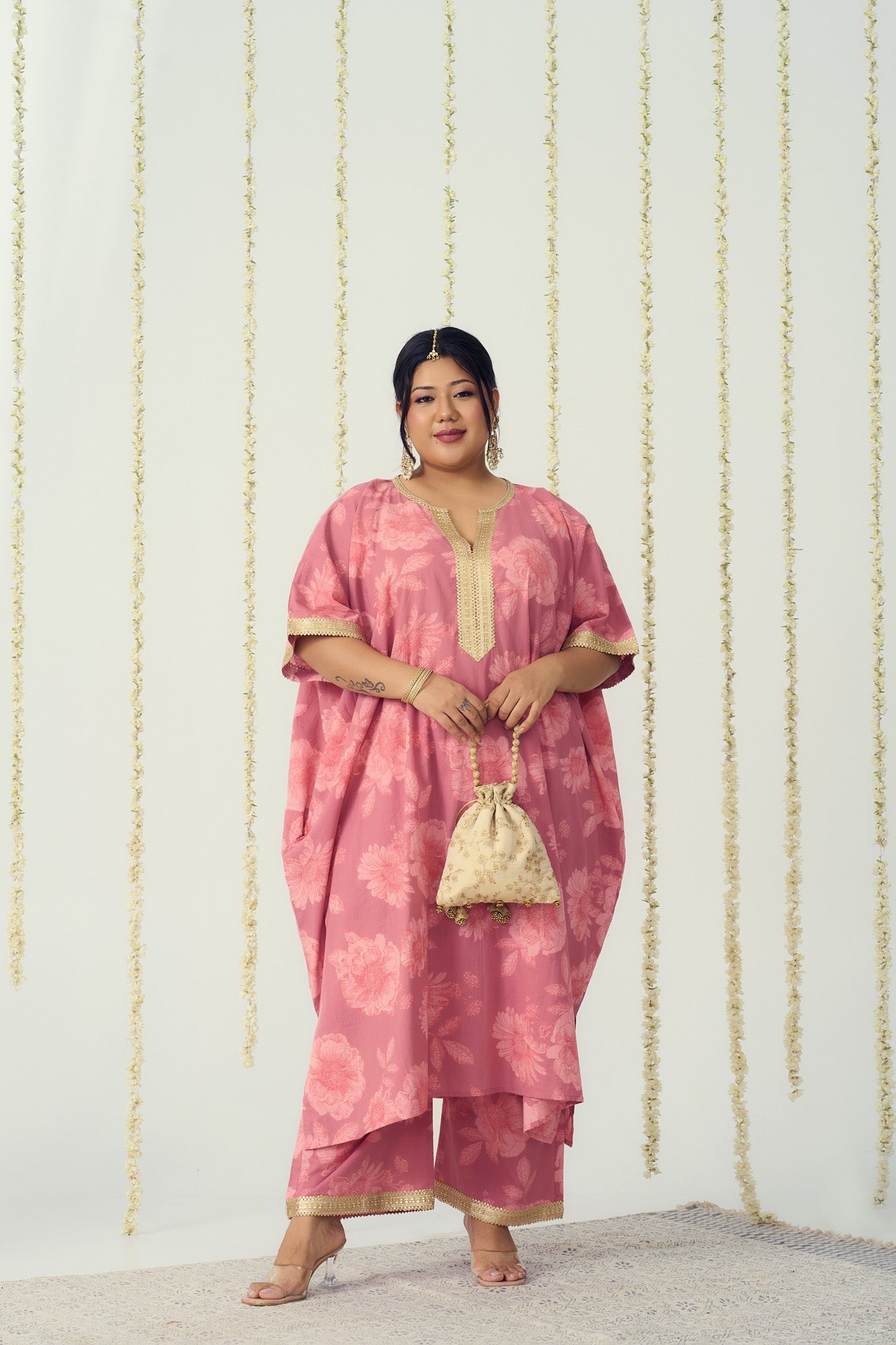 Blush Pink Cotton Kaftan Coord Set-0