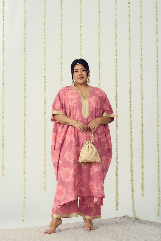 Blush Pink Cotton Kaftan Coord Set-0