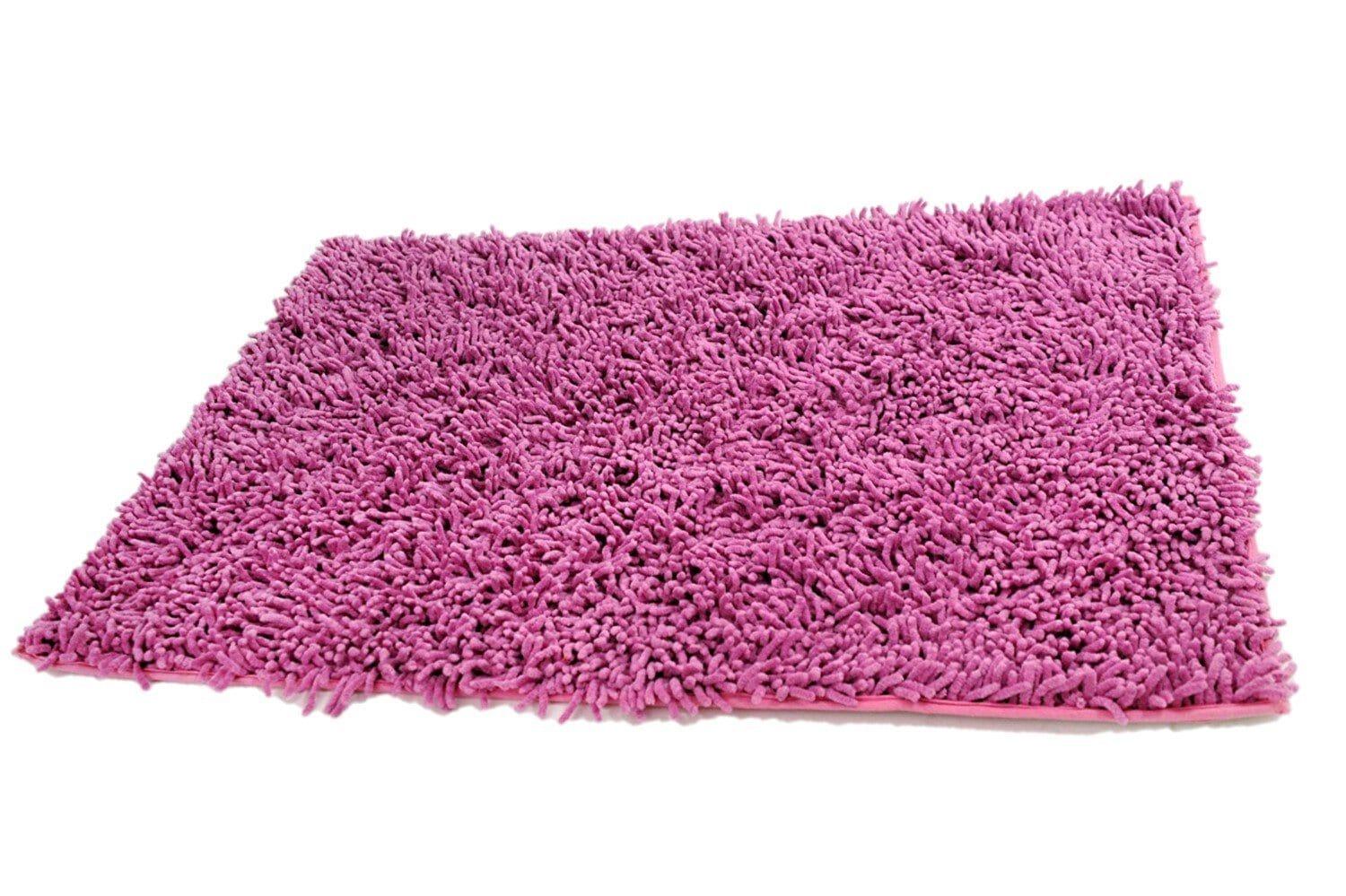 DaDa Bedding Fuchsia Magenta Pink Shaggy Soft Chenille Noodle Carpet Rug Bath Mat-0