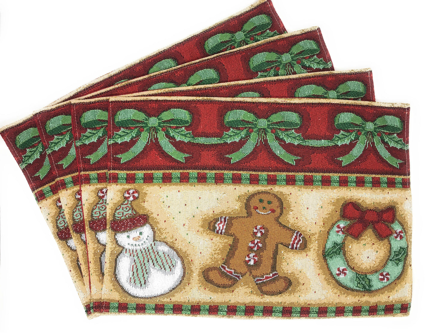 DaDa Bedding Set of 4-Pieces Gingerbread Sweets Holiday Woven Tapestry Placemats 13” x 19” (12917)-2
