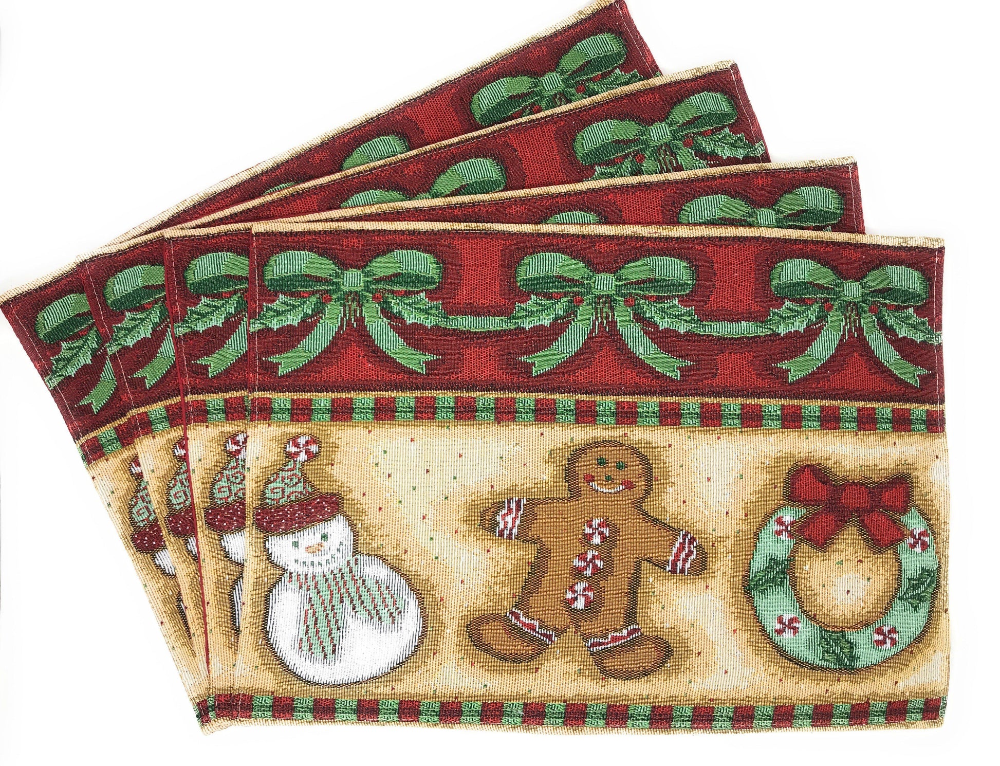 DaDa Bedding Set of 4-Pieces Gingerbread Sweets Holiday Woven Tapestry Placemats 13” x 19” (12917)-2