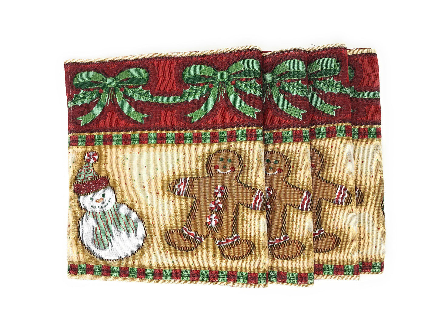 DaDa Bedding Set of 4-Pieces Gingerbread Sweets Holiday Woven Tapestry Placemats 13” x 19” (12917)-3
