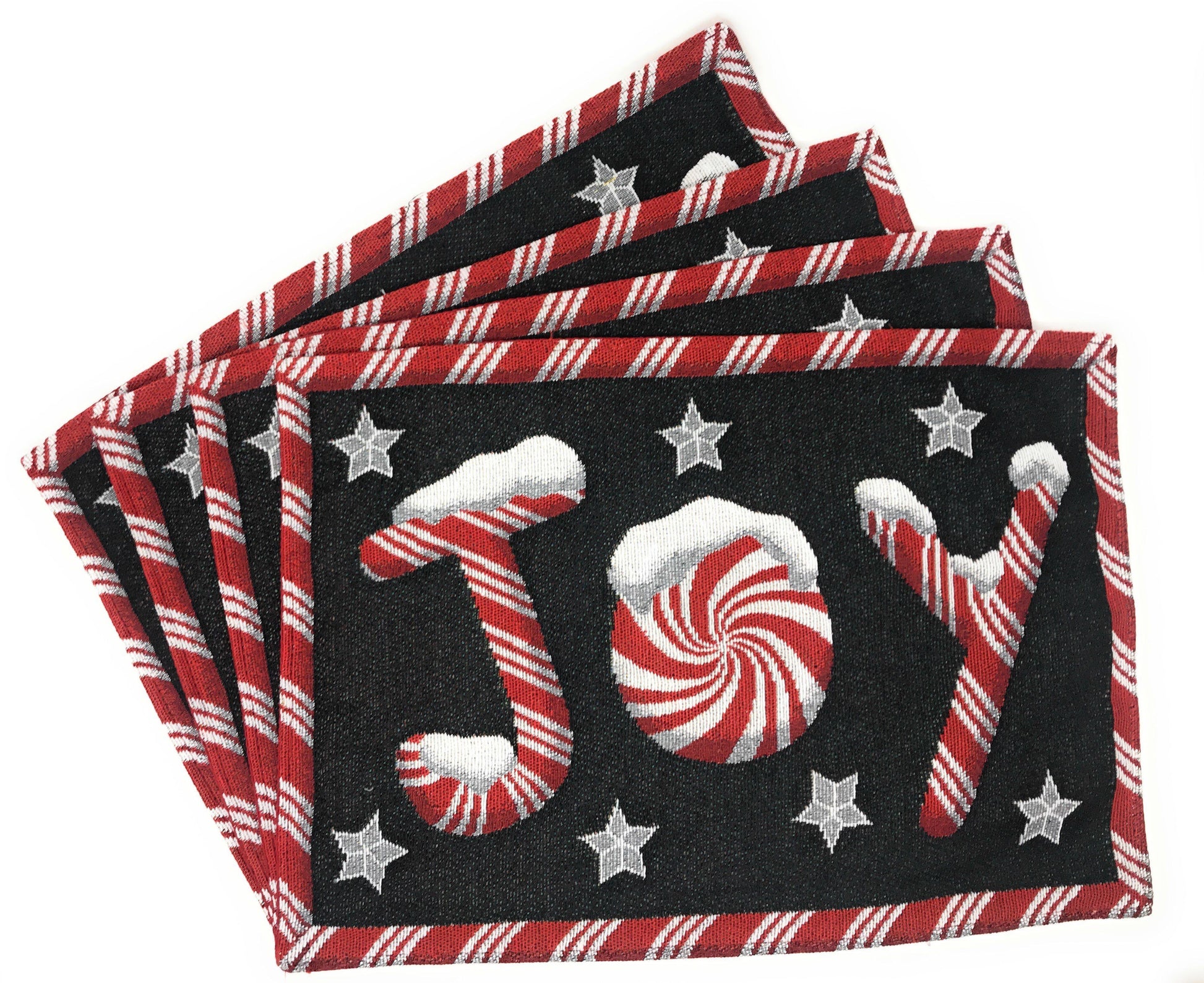 DaDa Bedding Set of 4-Pieces Peppermint Joy Holiday Tapestry Placemats 13” x 19” (12904)-0