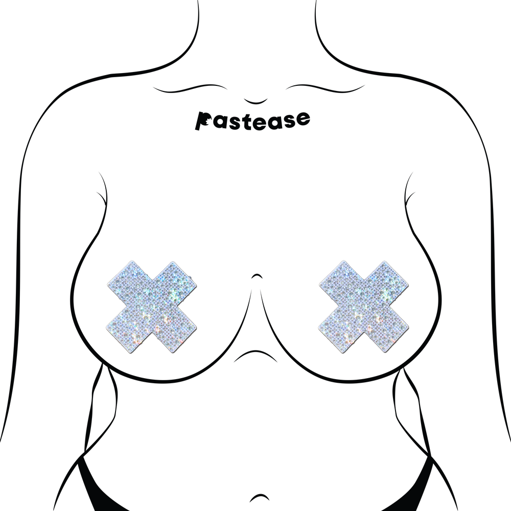 5-Pack: Plus X: Crystal Silver Cross Nipple Pasties by Pastease® o/s-2