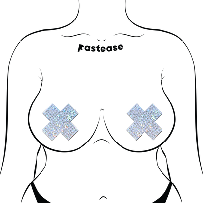 5-Pack: Plus X: Crystal Silver Cross Nipple Pasties by Pastease® o/s-2