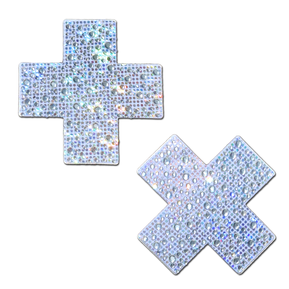 5-Pack: Plus X: Crystal Silver Cross Nipple Pasties by Pastease® o/s-0