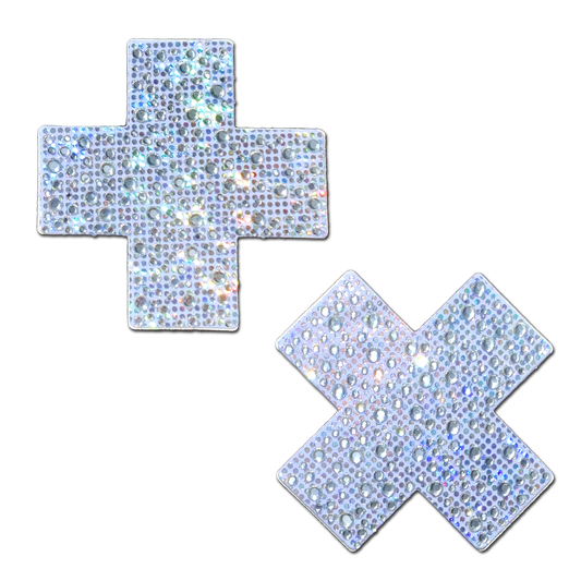 5-Pack: Plus X: Crystal Silver Cross Nipple Pasties by Pastease® o/s-0