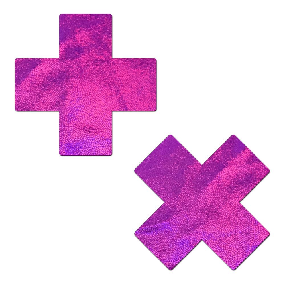 5-Pack: Plus X: Pink Holographic Cross Nipple Pasties by Pastease® o/s-0