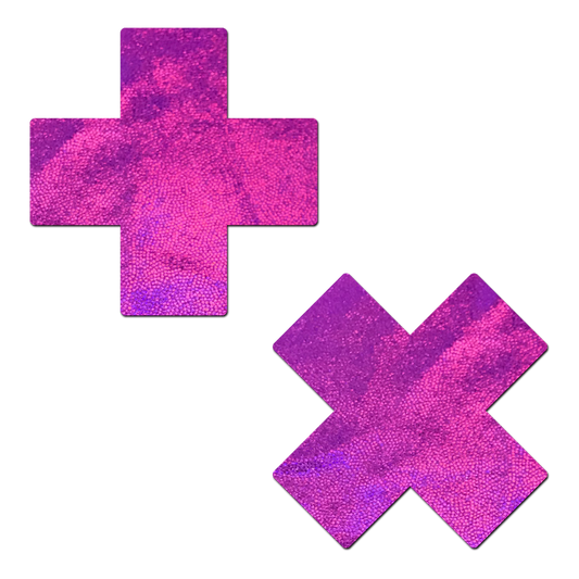 5-Pack: Plus X: Pink Holographic Cross Nipple Pasties by Pastease® o/s-0