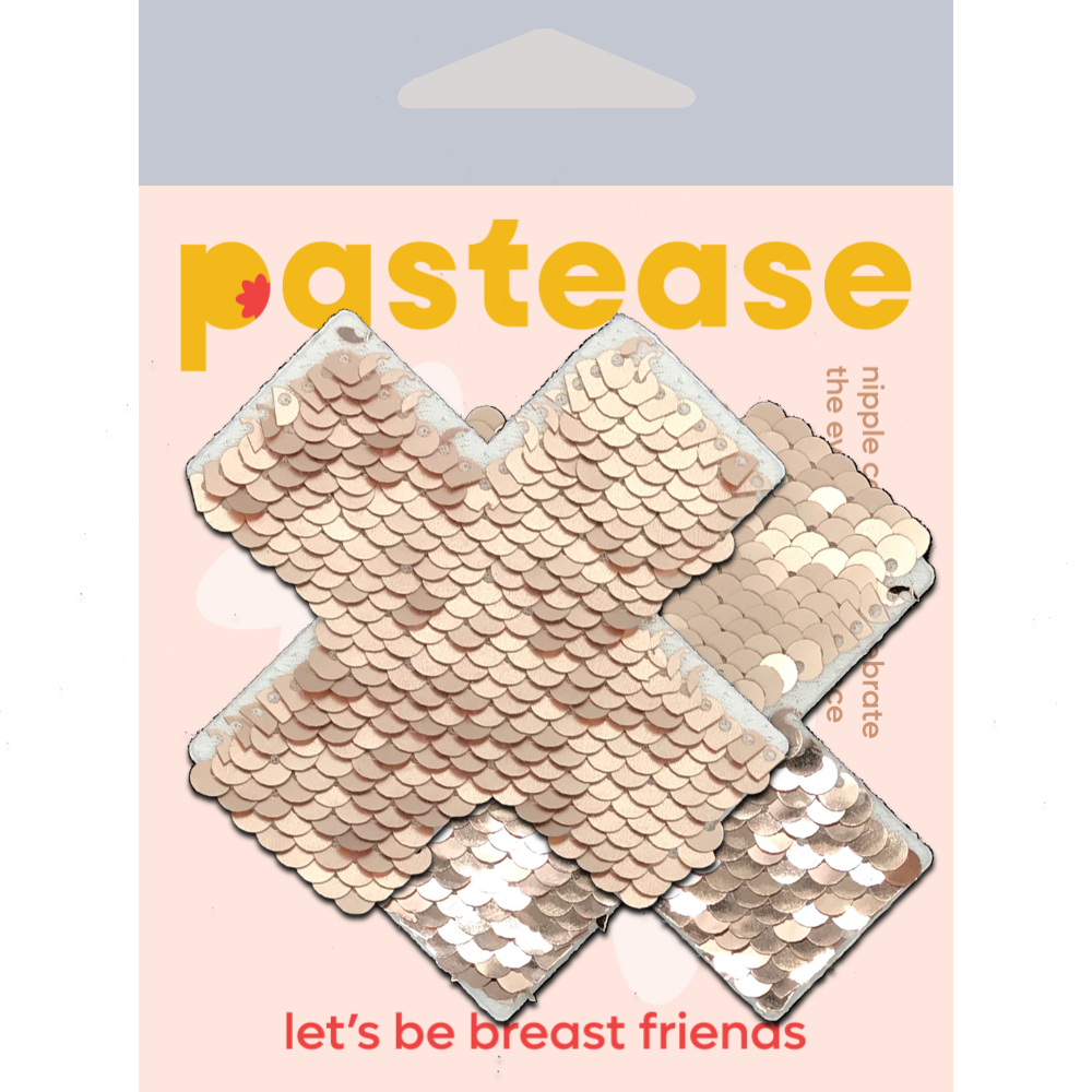 5-Pack: Plus X: Rose Gold Shiny & Matte Flip Sequin Cross Nipple Pasties by Pastease® o/s-1