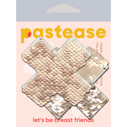 5-Pack: Plus X: Rose Gold Shiny & Matte Flip Sequin Cross Nipple Pasties by Pastease® o/s-1