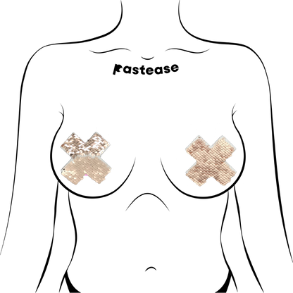 5-Pack: Plus X: Rose Gold Shiny & Matte Flip Sequin Cross Nipple Pasties by Pastease® o/s-2