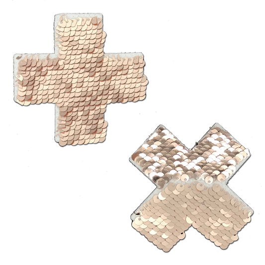 5-Pack: Plus X: Rose Gold Shiny & Matte Flip Sequin Cross Nipple Pasties by Pastease® o/s-0