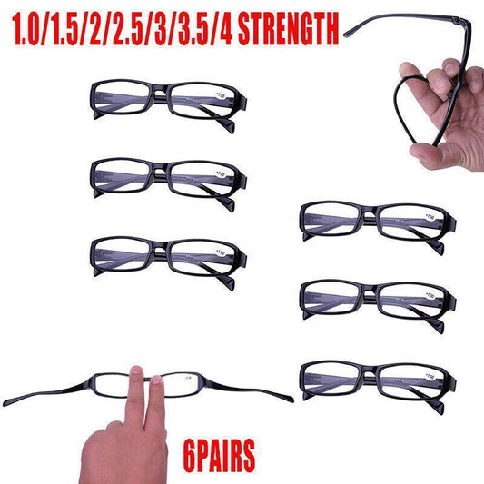 6 Pairs Mens Ladies Wayfarer Frame Magnifying Reading Glasses Au-0