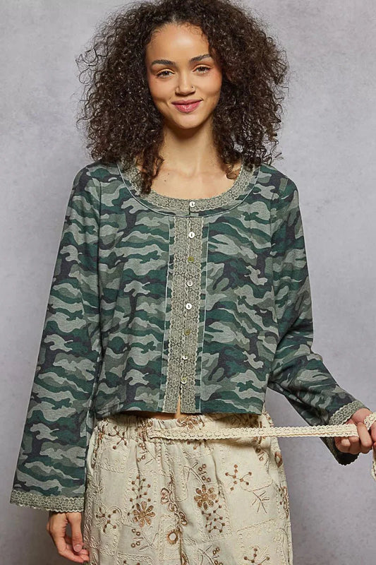 POL Camouflage Print Long Sleeve Top-0